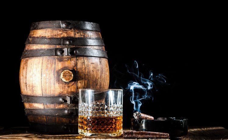 alcohol, Cigars, Smoke, Drinking glass, Barrels HD Wallpaper Desktop Background