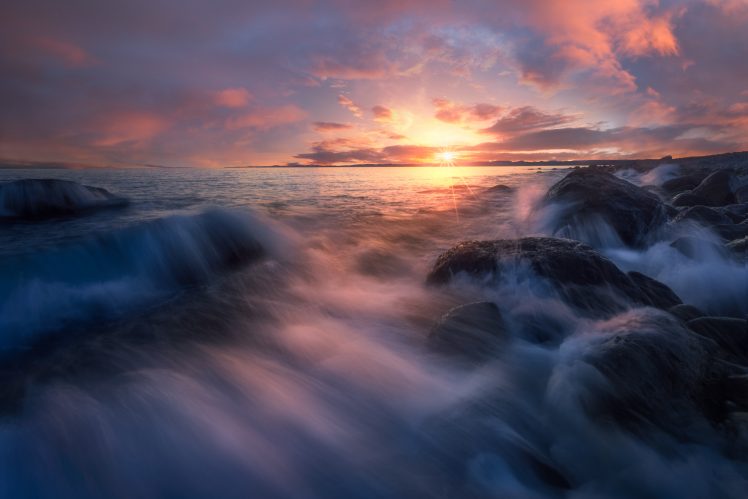 Ole Henrik Skjelstad, Nature, Long exposure, Sunlight, Sky, Sea HD Wallpaper Desktop Background