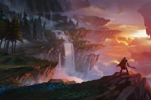 video games, Landscape, Dauntless (VideoGame), Trees, Sunset