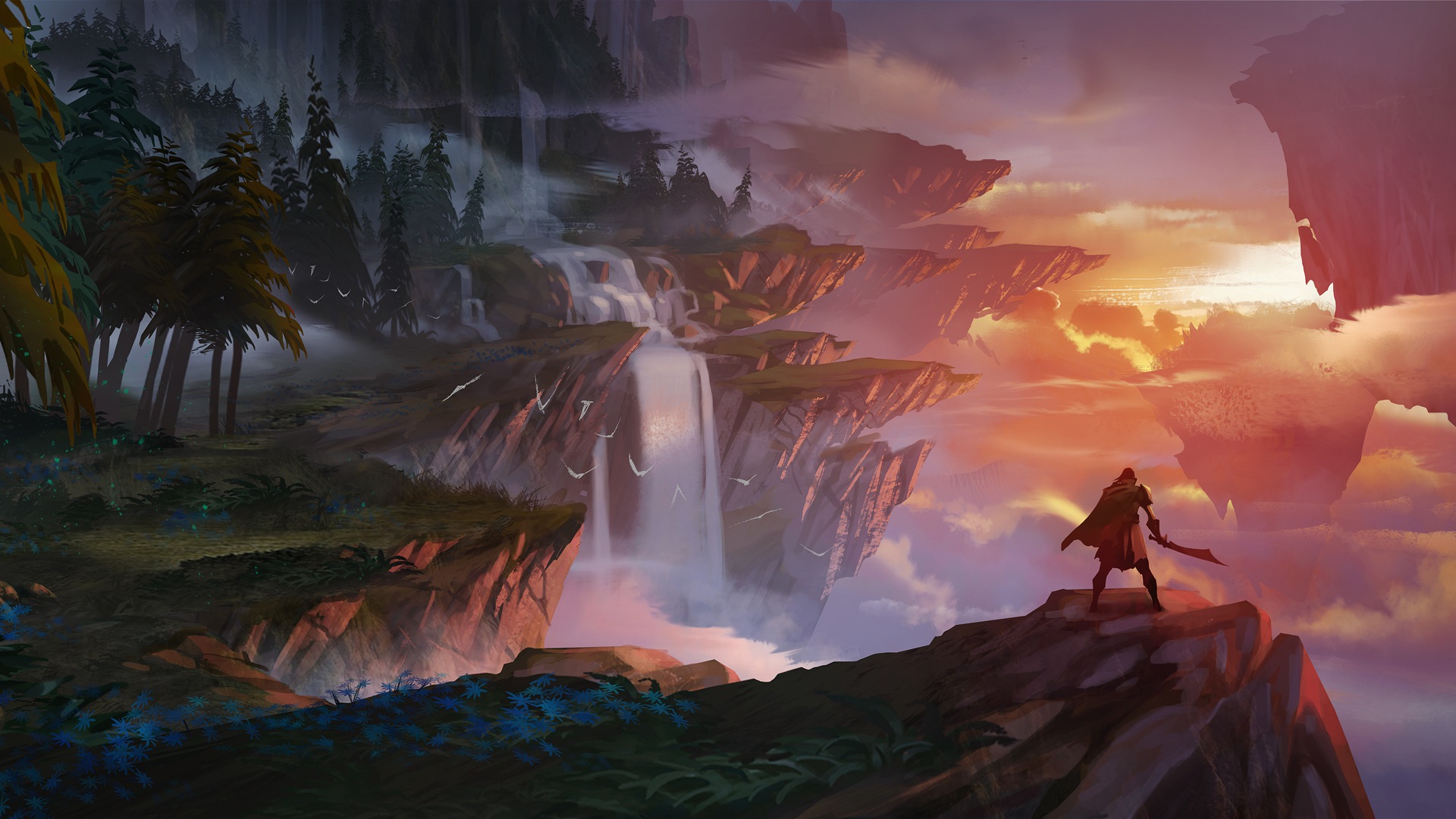 video games, Landscape, Dauntless (VideoGame), Trees, Sunset Wallpaper