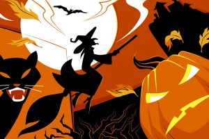 witch, Halloween, Pumpkin, Black cats