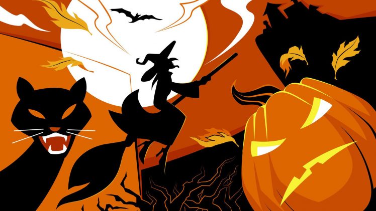 witch, Halloween, Pumpkin, Black cats HD Wallpaper Desktop Background