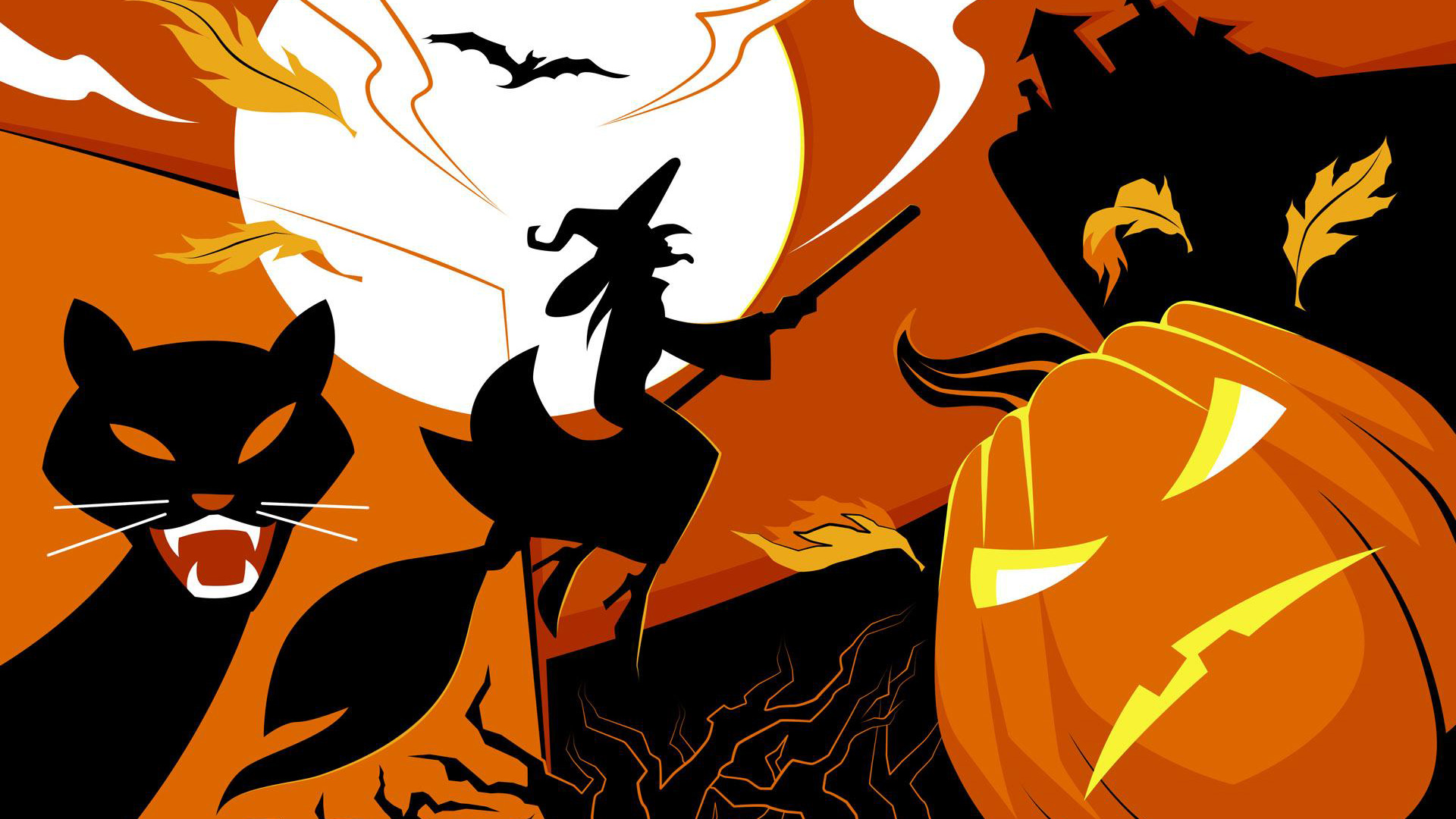 witch, Halloween, Pumpkin, Black cats Wallpaper