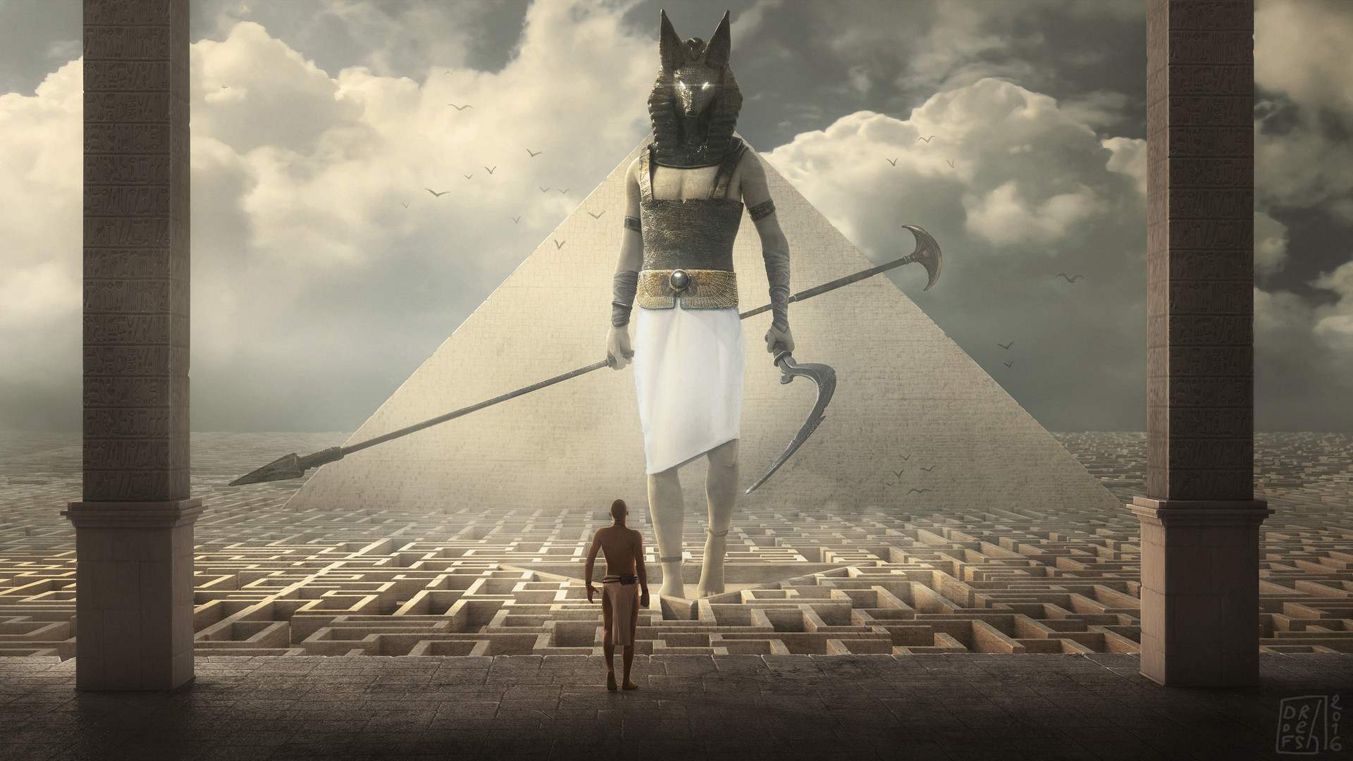 warrior, DOFRESH, Egypt, Illustration, Anubis, Pyramid, Fantasy art, Artwork Wallpaper