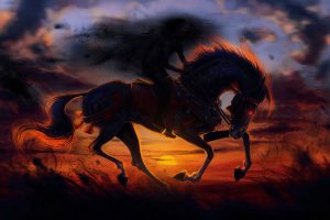 horse, Evil, Sunset