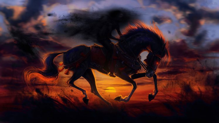 horse, Evil, Sunset HD Wallpaper Desktop Background