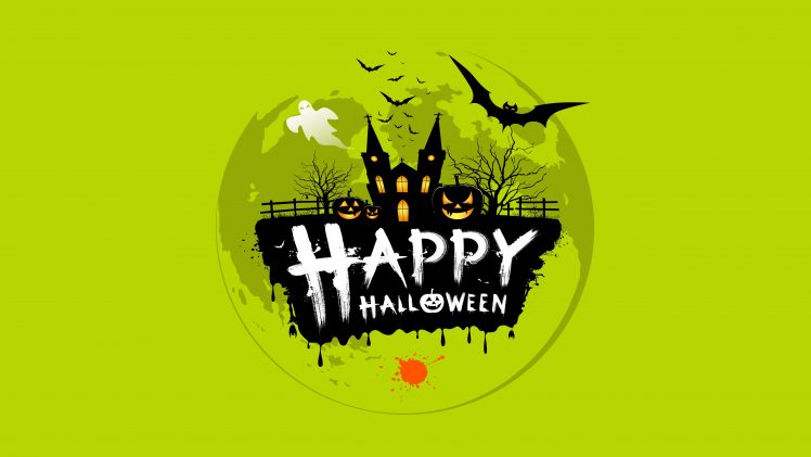 Halloween, Digital art, Green background, Typography HD Wallpaper Desktop Background