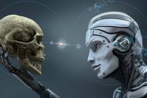 digital art, Skull, Machine, Robot