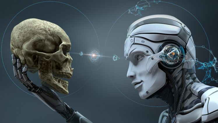 digital art, Skull, Machine, Robot HD Wallpaper Desktop Background