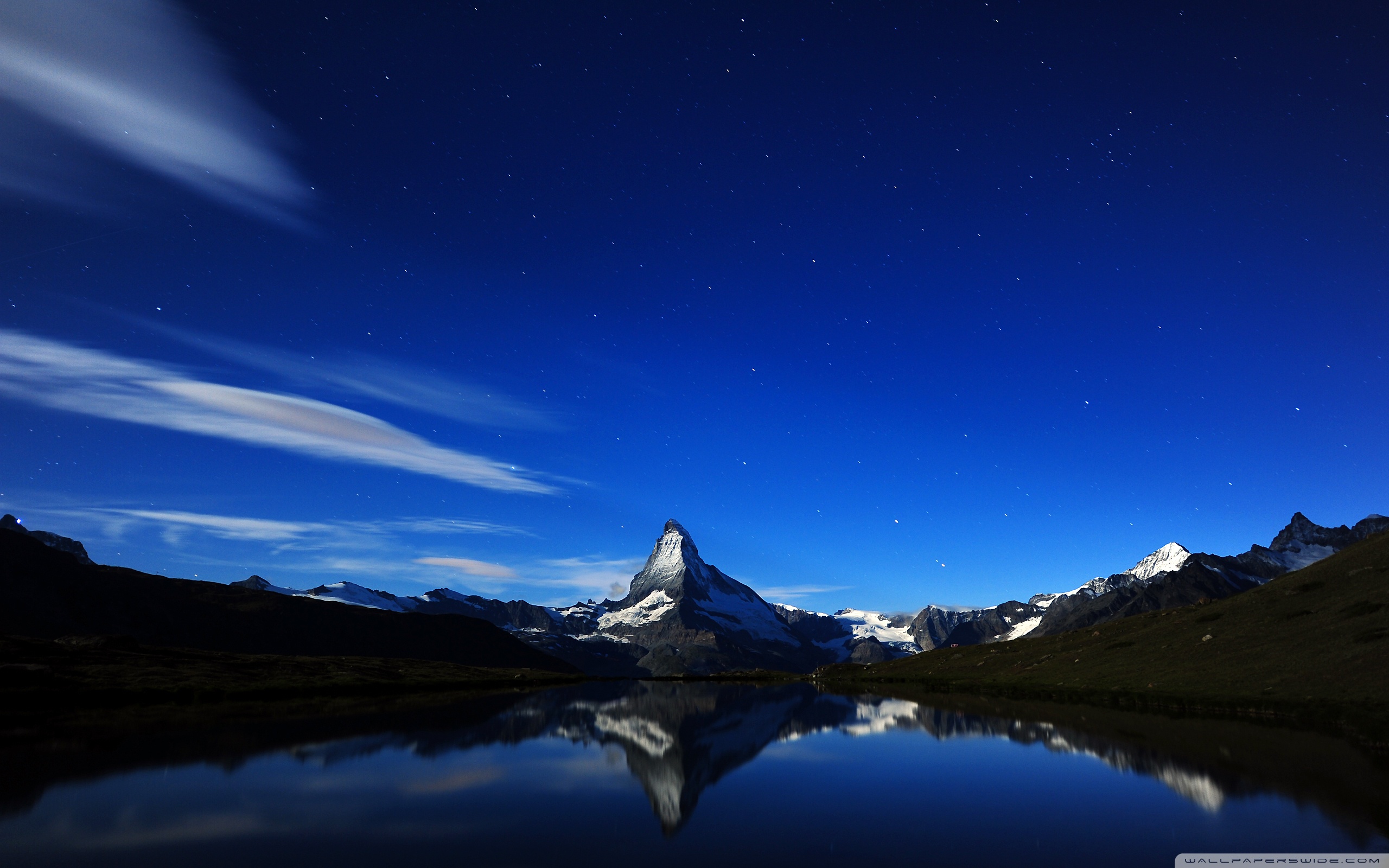 Matterhorn, Mountains, Snow, Clouds, Night, Landscape Wallpaper