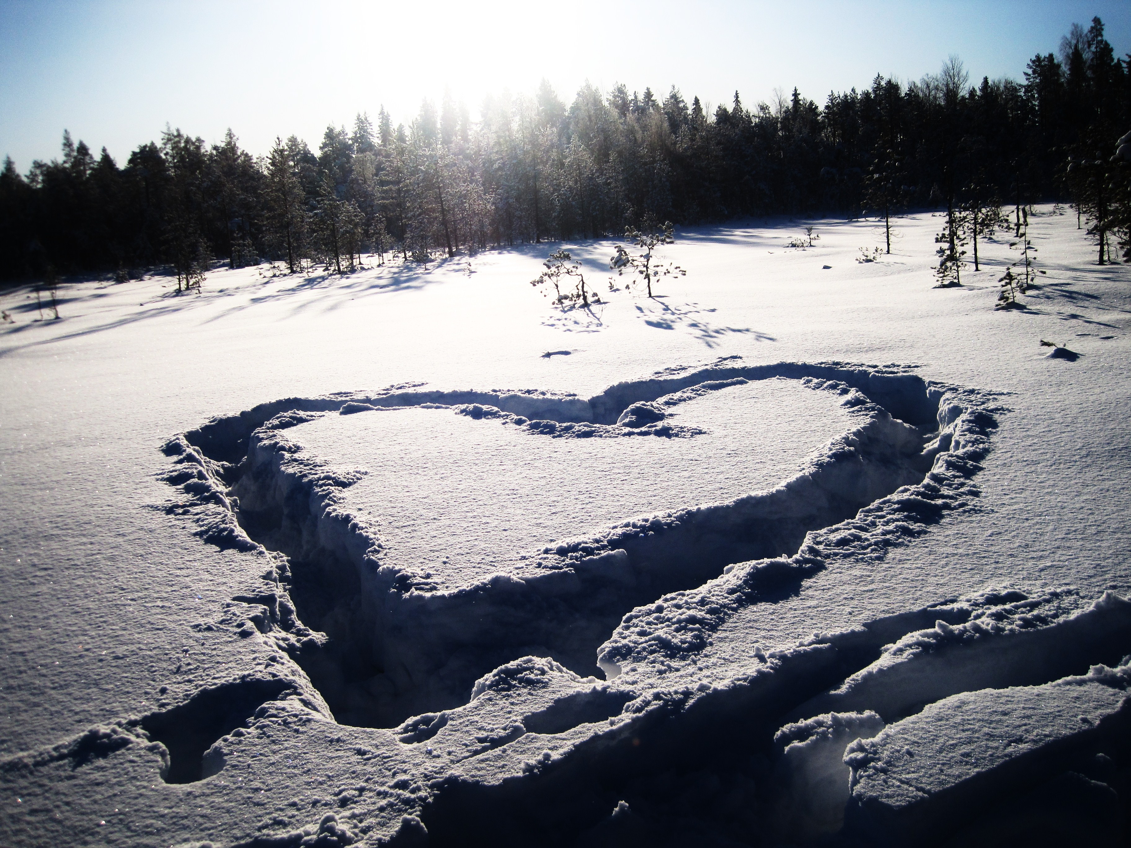heart, Snow, Love, Landscape Wallpaper