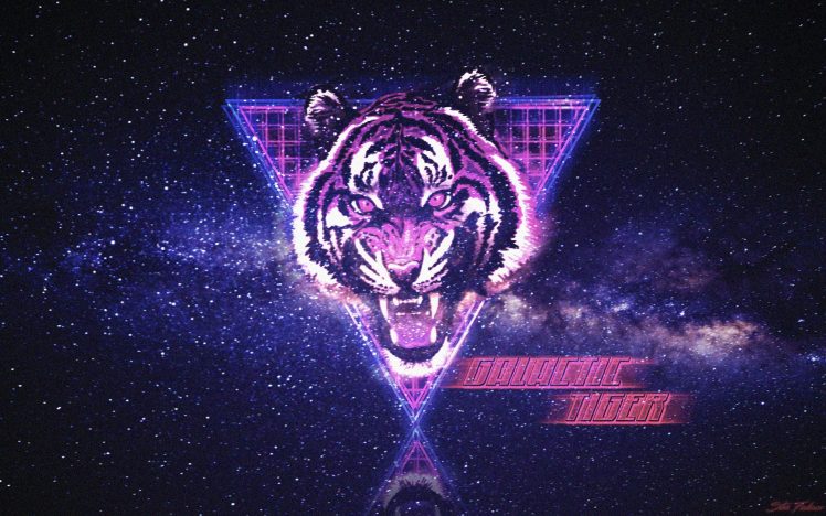 tiger, Space, Neon, Synthwave, New Retro Wave, Retrowave, Typography, Photoshop HD Wallpaper Desktop Background