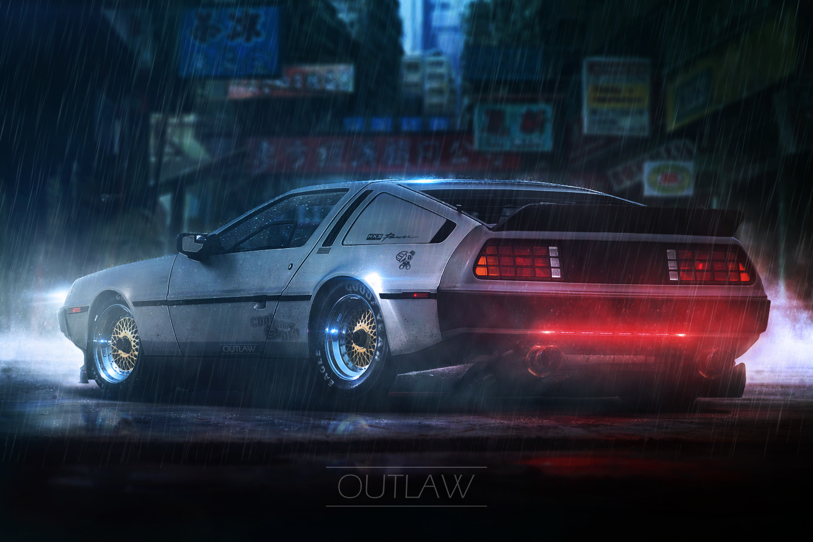 car, JDM Delorean, Neon, Smoke, Fan art, Fantasy art, Digital art