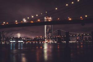 New York City, Night, Cityscape, Brooklyn Bridge, Manhattan Bridge, Lights, Long exposure