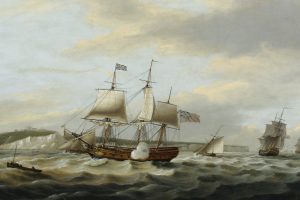 Thomas Luny, Nature, Landscape, Sea, Cliff, Coastline, Cliffs of Dover, England, UK, Sailing ship, Boat, Painting, Classical art, Traditional art, Artwork, Waves