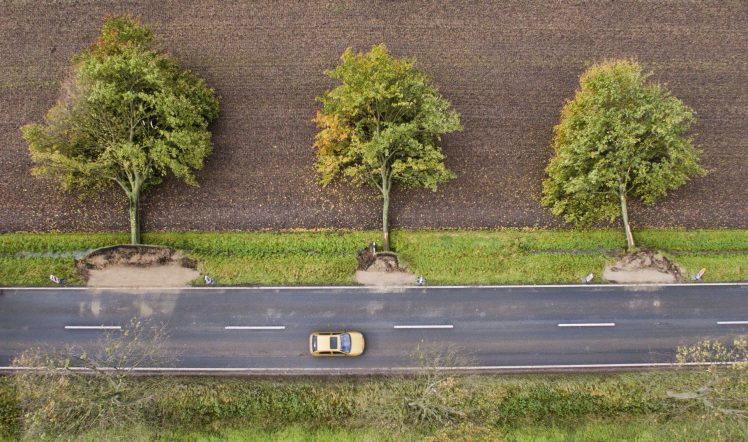 nature, Landscape, Trees, Road, Car, Birds eye view, Germany, Saxony, Field, Environment, Disaster HD Wallpaper Desktop Background