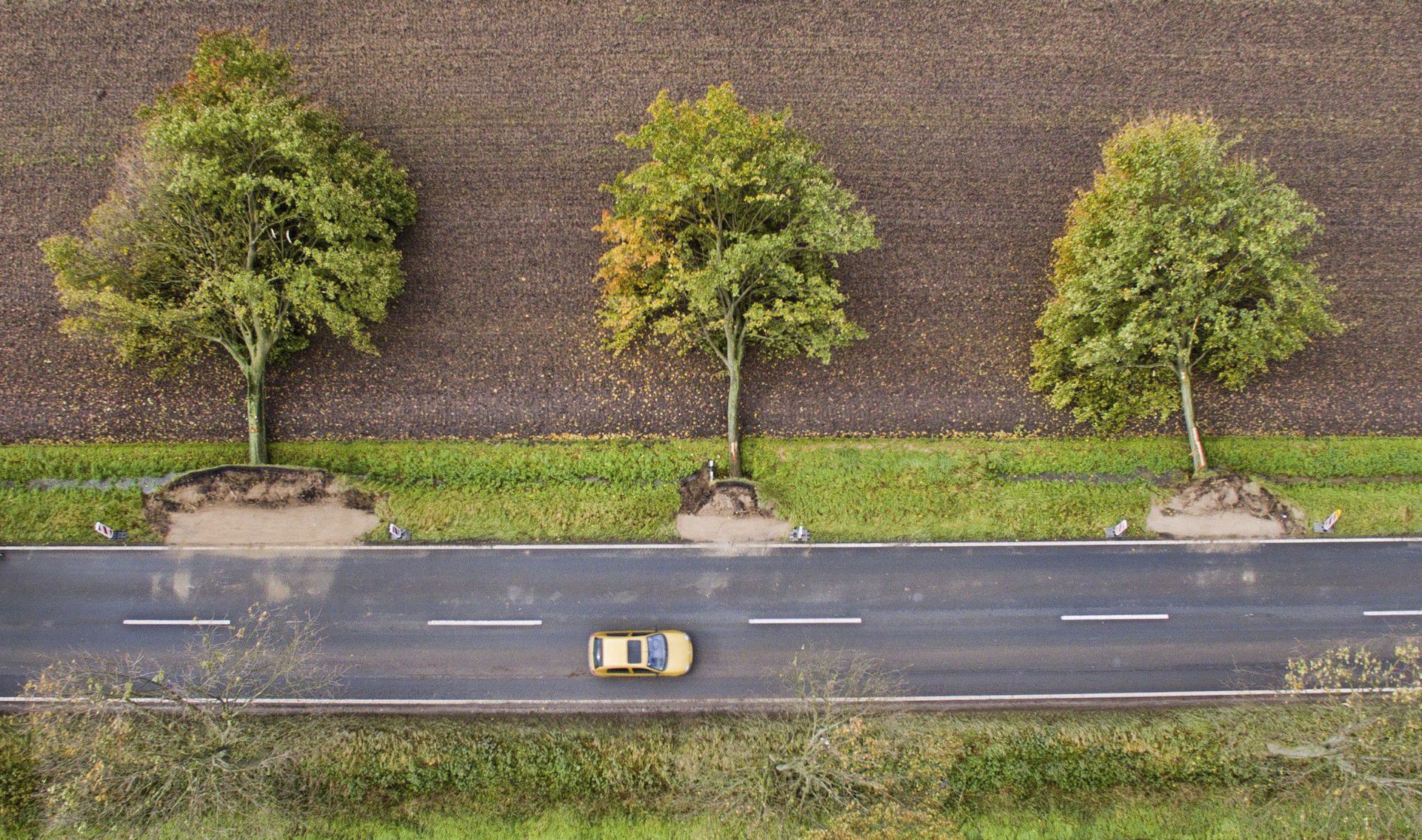 nature, Landscape, Trees, Road, Car, Birds eye view, Germany, Saxony, Field, Environment, Disaster Wallpaper