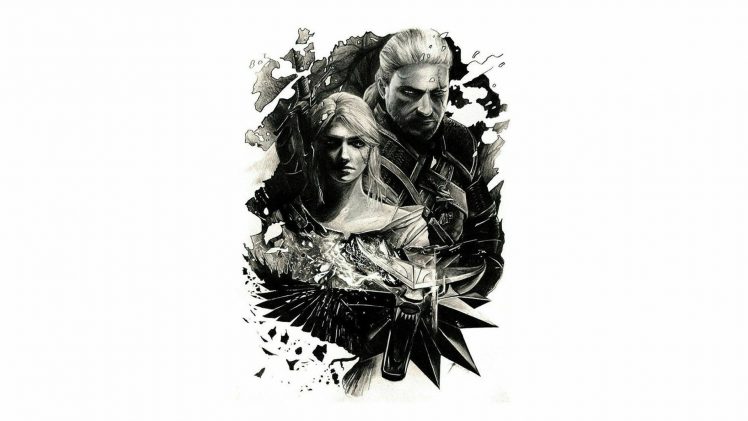 Geralt of Rivia, Ciri, The Witcher, The Witcher 3: Wild Hunt, Simple background, Monochrome HD Wallpaper Desktop Background