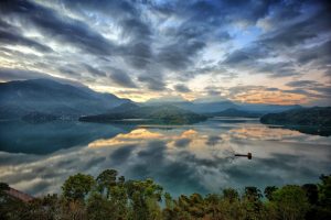 sunrise, Lake, Clouds, Taiwan, Reflection