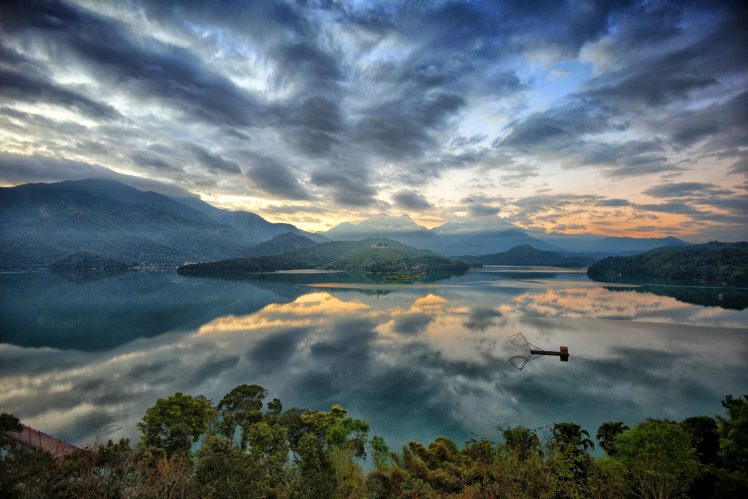 sunrise, Lake, Clouds, Taiwan, Reflection HD Wallpaper Desktop Background