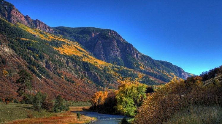 mountains, River, Trees, Landscape, Nature HD Wallpaper Desktop Background