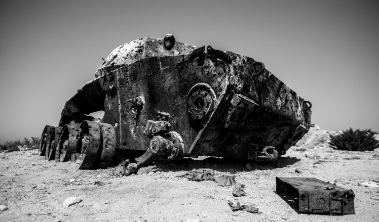 AK Photography, 500px, Tank, Greece, Wreck, Vehicle, Monochrome HD Wallpaper Desktop Background