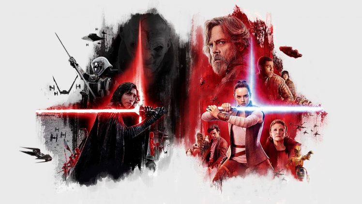 Luke Skywalker, Princess Leia, Kylo Ren, Fan art, Star Wars: The Last Jedi, Movies, Rey (from Star Wars), Lightsaber HD Wallpaper Desktop Background