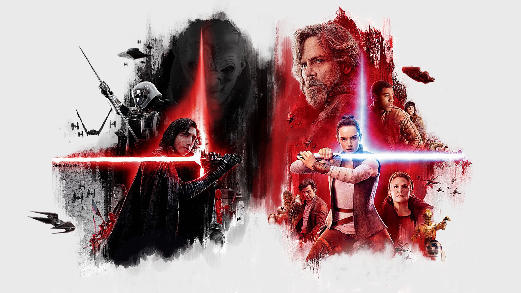 Luke Skywalker, Princess Leia, Kylo Ren, Fan art, Star Wars: The Last Jedi, Movies, Rey (from Star Wars), Lightsaber Wallpaper