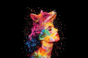 closed eyes, Face, Women, Colorful, Artwork, Alessandro Pautasso, Fox