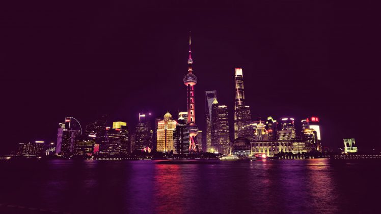 cityscape, Night, Landscape, Neon, City, Lights, China, Water, Shanghai HD Wallpaper Desktop Background