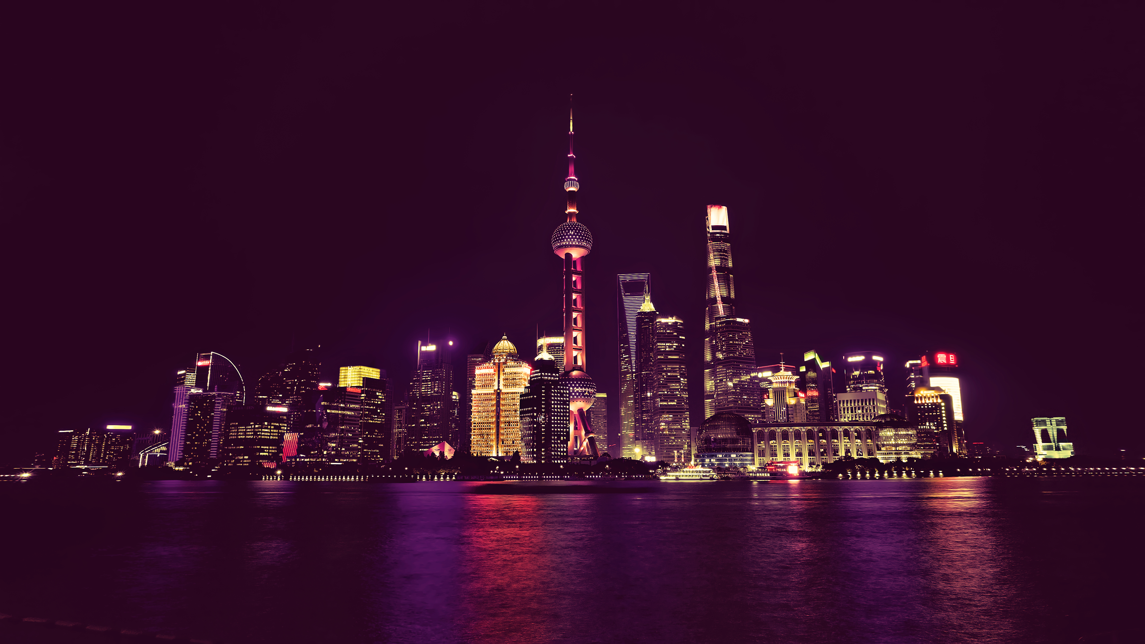 cityscape, Night, Landscape, Neon, City, Lights, China, Water, Shanghai Wallpaper