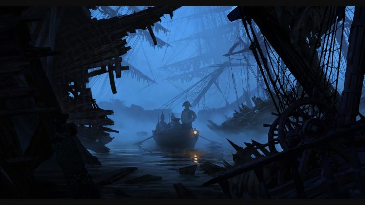 pirates, Ship, Wreck, Mist HD Wallpaper Desktop Background