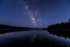 water, Reflection, Starry night, Stars, Forest