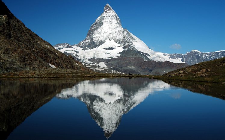 mountains, Snow, Reflection, Nature, Landscape, Matterhorn, Switzerland HD Wallpaper Desktop Background