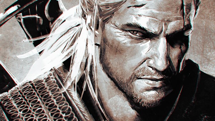Geralt of Rivia, White hair, Looking at viewer, Ilya Kuvshinov, The Witcher, Digital art, Artwork, Video games, The Witcher 3: Wild Hunt HD Wallpaper Desktop Background