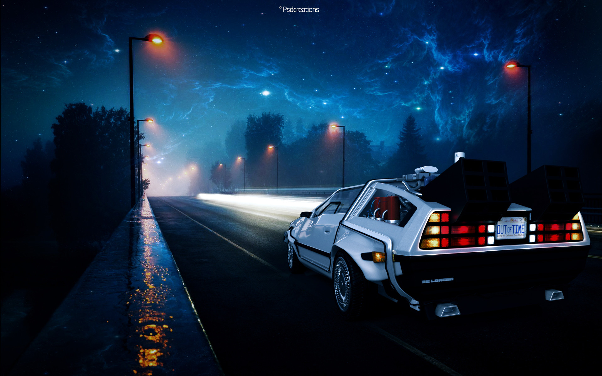 Back to the Future, DeLorean, Street, Night, Digital art, Fan art, Fantasy art, Illustration Wallpaper
