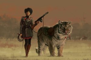 Russian women, Illustration, Tiger, Digital art, Fan art
