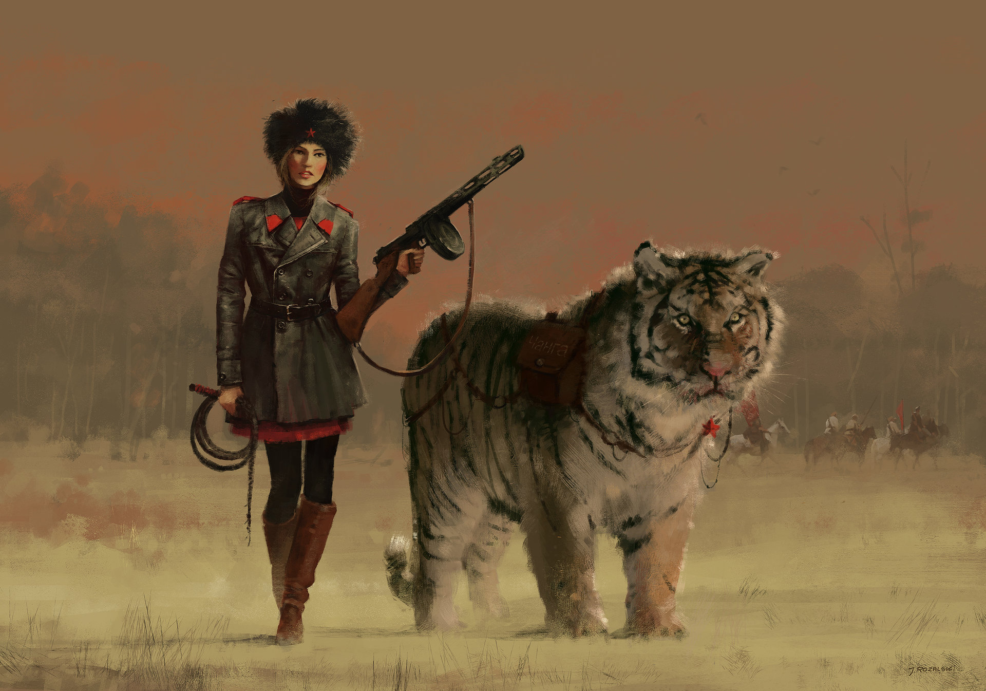 Russian women, Illustration, Tiger, Digital art, Fan art Wallpaper