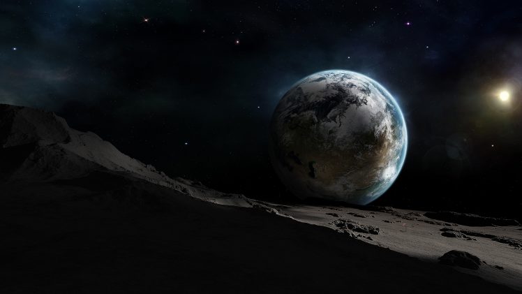 space, Moon, Earth, Digital art HD Wallpaper Desktop Background