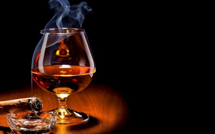drinking glass, Smoke, Cognac, Cigars HD Wallpaper Desktop Background