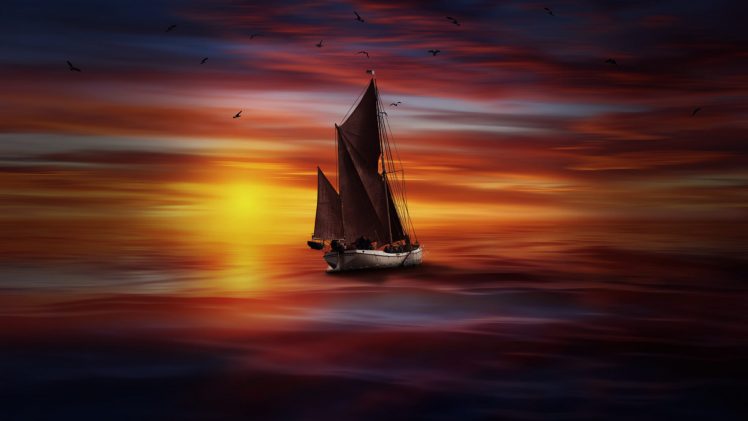 sea, Colorful, Boat, Sunlight HD Wallpaper Desktop Background