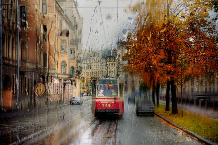 St. Petersburg, City, Cityscape, Tram, Rain HD Wallpaper Desktop Background