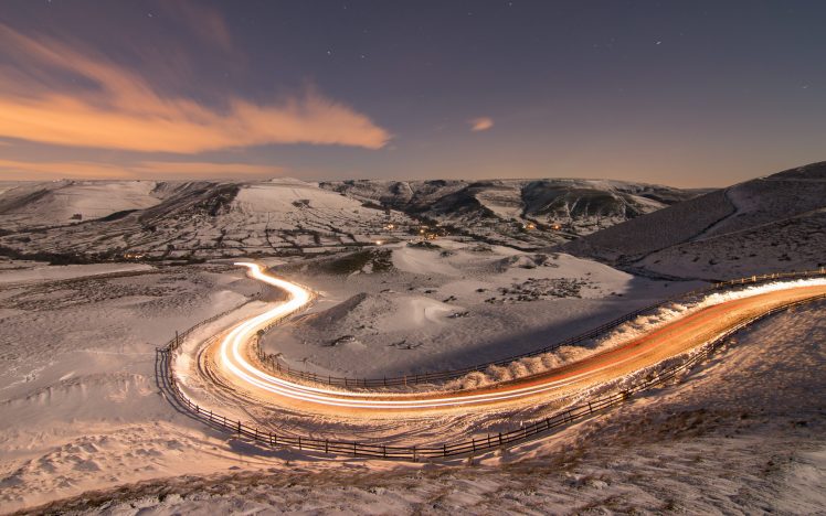 road, Landscape, Long exposure, Sky, Snow HD Wallpaper Desktop Background