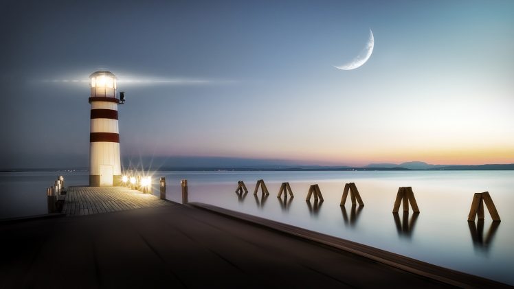 Emánuel Kántor, Pier, Sky, Lighthouse HD Wallpaper Desktop Background