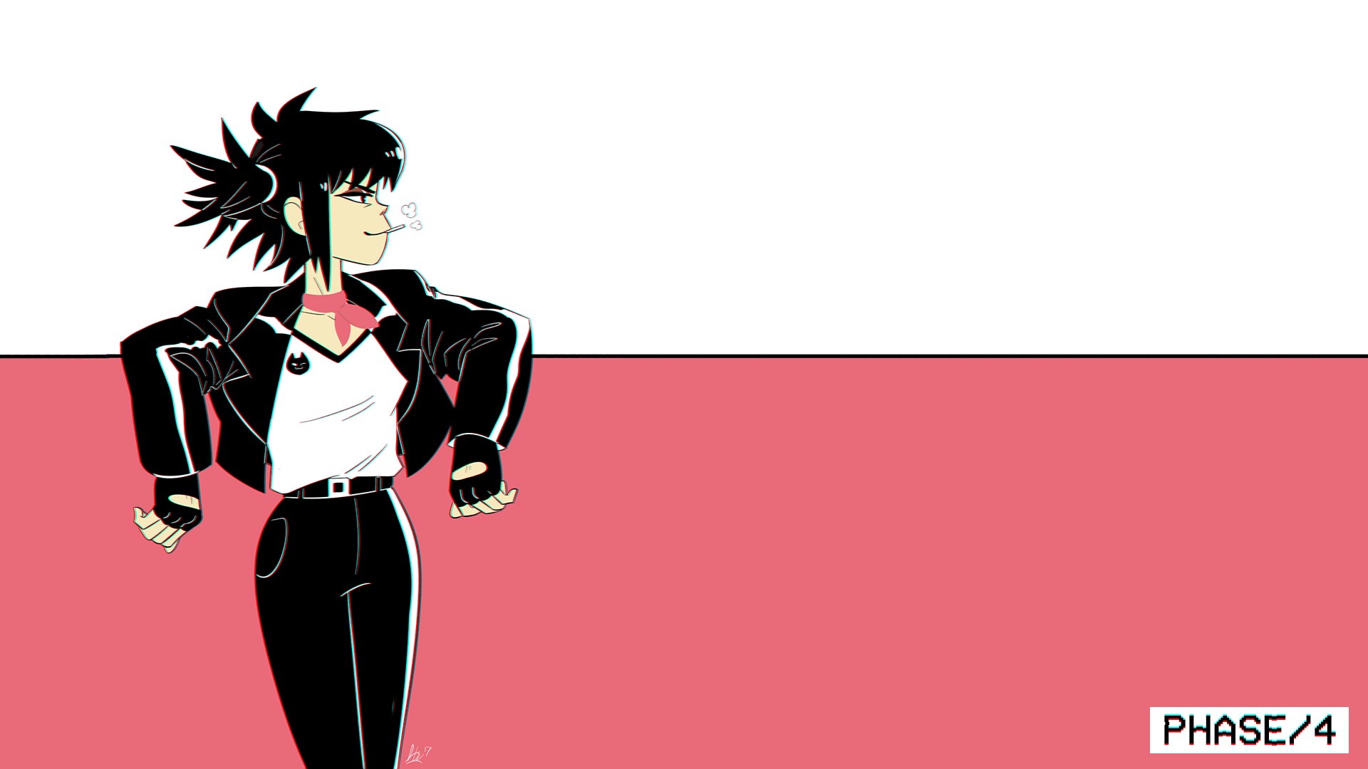 Gorillaz, Noodle, Simple background, Jacket, Fingerless gloves, Smoking