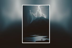 creepy, Picture in picture, Lightning, Mountains, Lake