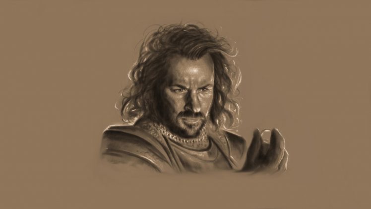 Isildur, Men, Long hair, King, The Lord of the Rings, The One Ring, Drawing, Simple background, Movies, Digital art, Artwork HD Wallpaper Desktop Background