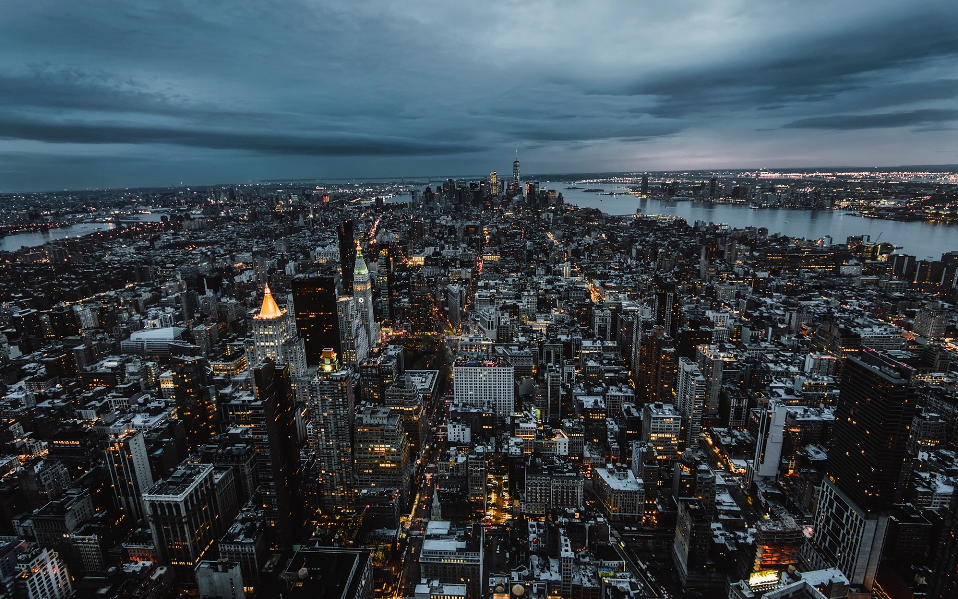New York City, USA, City, Cityscape, Skyscraper, Building, Night, City lights Wallpaper