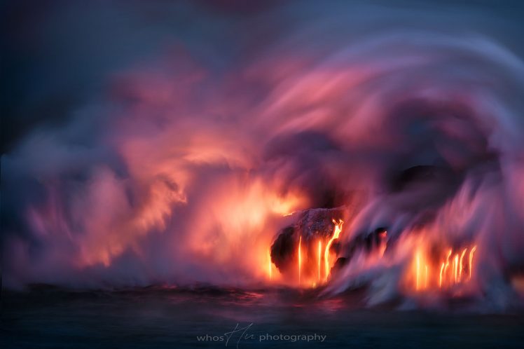 Big Island, Hawaii, Lava, Sea, Clouds, Long exposure, Rock HD Wallpaper Desktop Background
