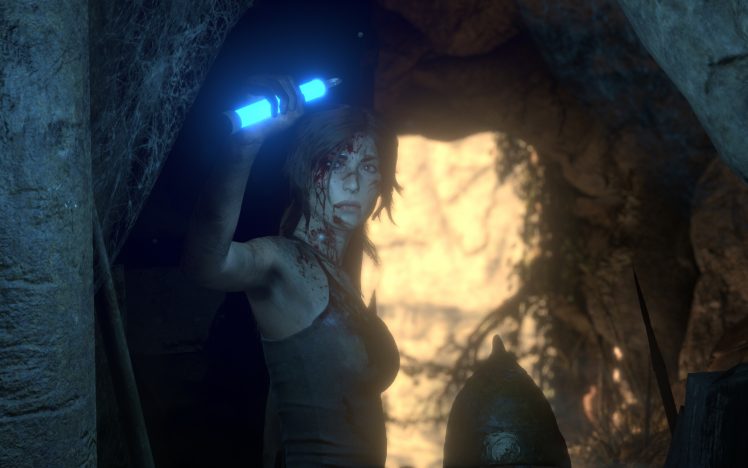 Lara Croft, Tomb Raider, Light stick, Cave, Video games, Rise of the Tomb Raider HD Wallpaper Desktop Background